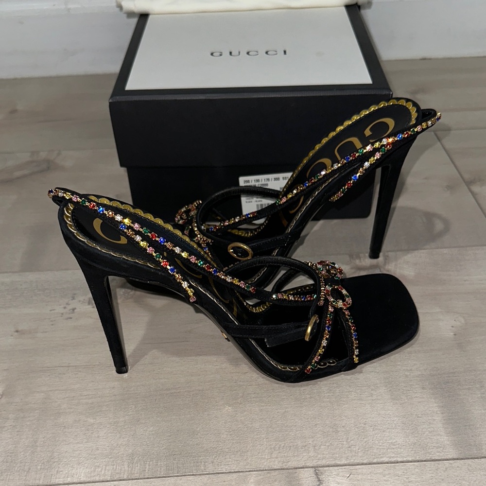 Gucci Black and Gold Embellished Heels - Picture 6 of 10